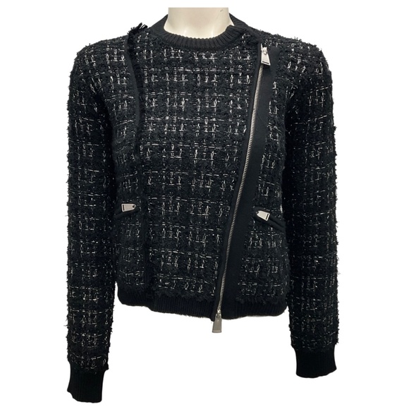 SIMKHAI BLACK MULTI ALAMDEA BOUCLE TWEED ZIP UP SWEATER - Picture 1 of 6